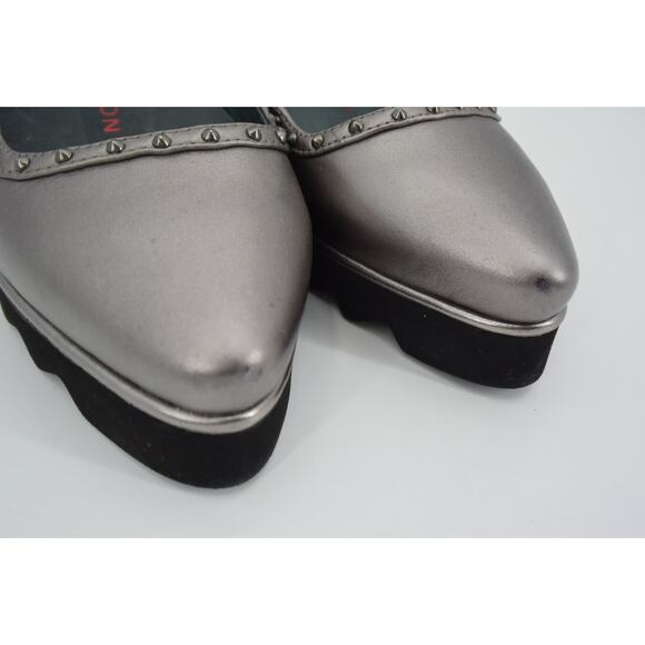 Sacha London Yaiza Pewter Leather Studded Pointed Toe Platform Shoes Size 7 - Picture 4 of 11